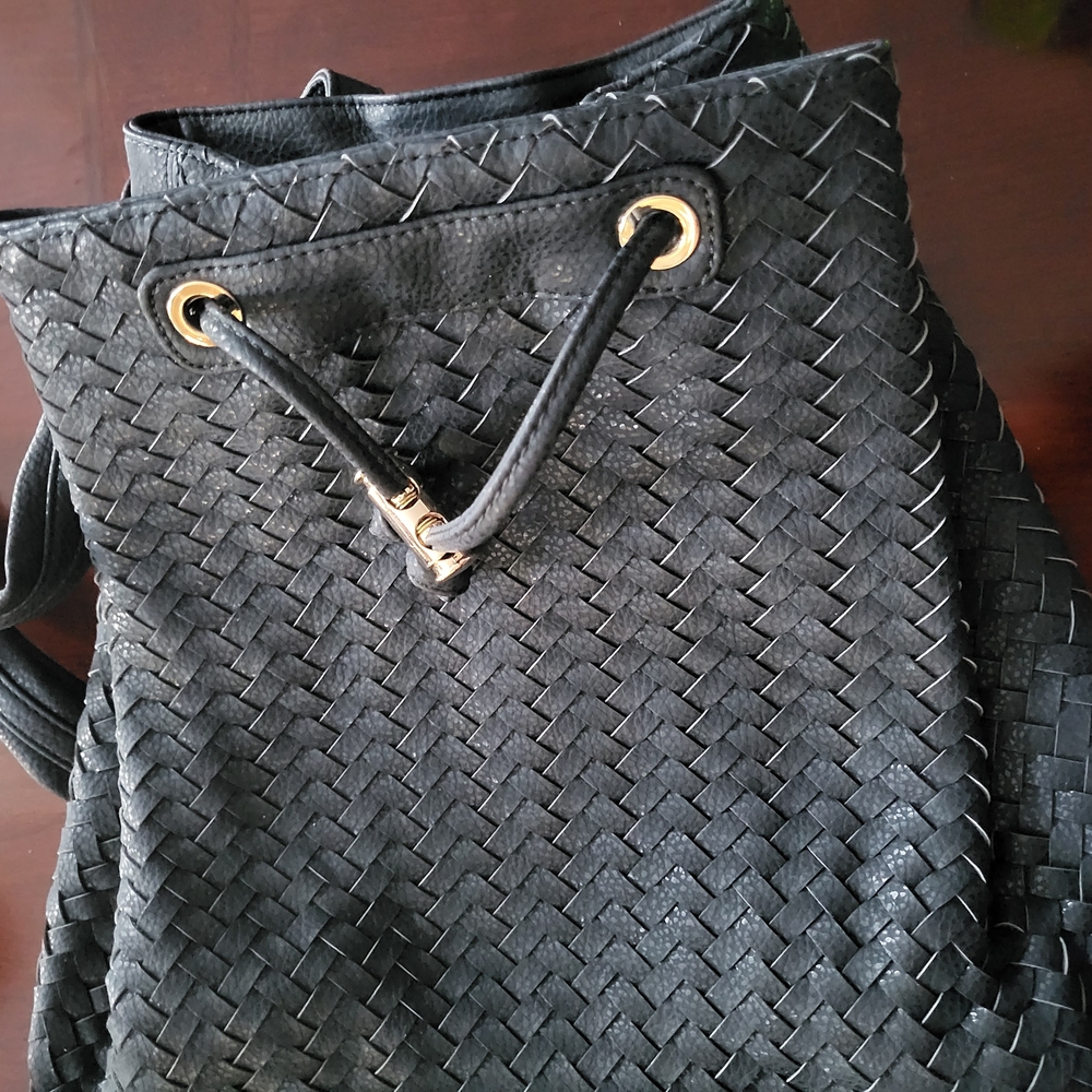 Deux Lux Blue and Black Backpack with Woven Texture
